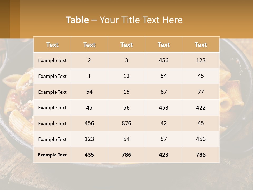 A Skillet Filled With Pasta And Meat On Top Of A Wooden Table PowerPoint Template