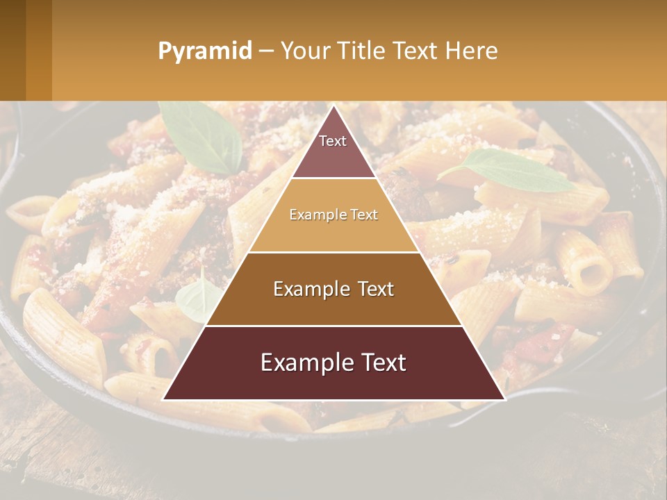 A Skillet Filled With Pasta And Meat On Top Of A Wooden Table PowerPoint Template