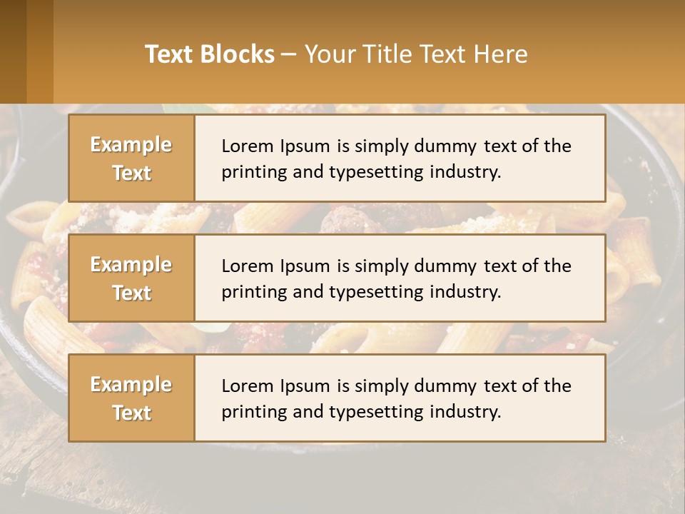 A Skillet Filled With Pasta And Meat On Top Of A Wooden Table PowerPoint Template