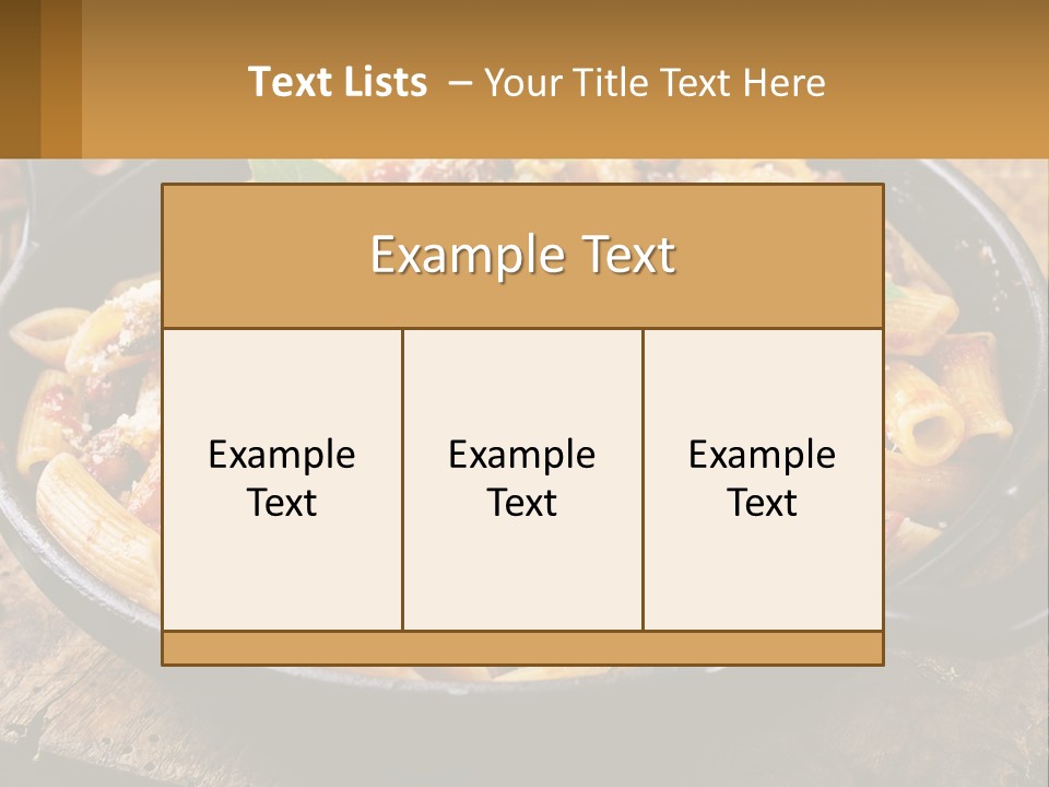 A Skillet Filled With Pasta And Meat On Top Of A Wooden Table PowerPoint Template