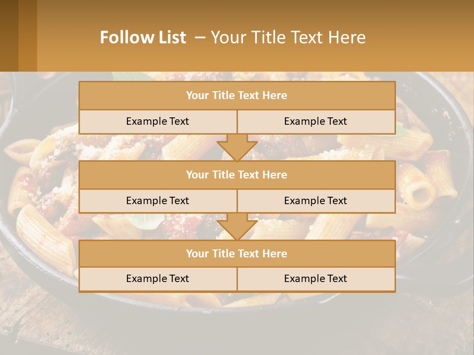 A Skillet Filled With Pasta And Meat On Top Of A Wooden Table PowerPoint Template