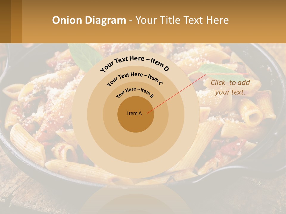A Skillet Filled With Pasta And Meat On Top Of A Wooden Table PowerPoint Template