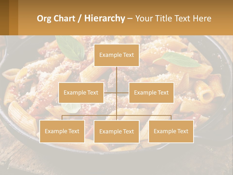 A Skillet Filled With Pasta And Meat On Top Of A Wooden Table PowerPoint Template