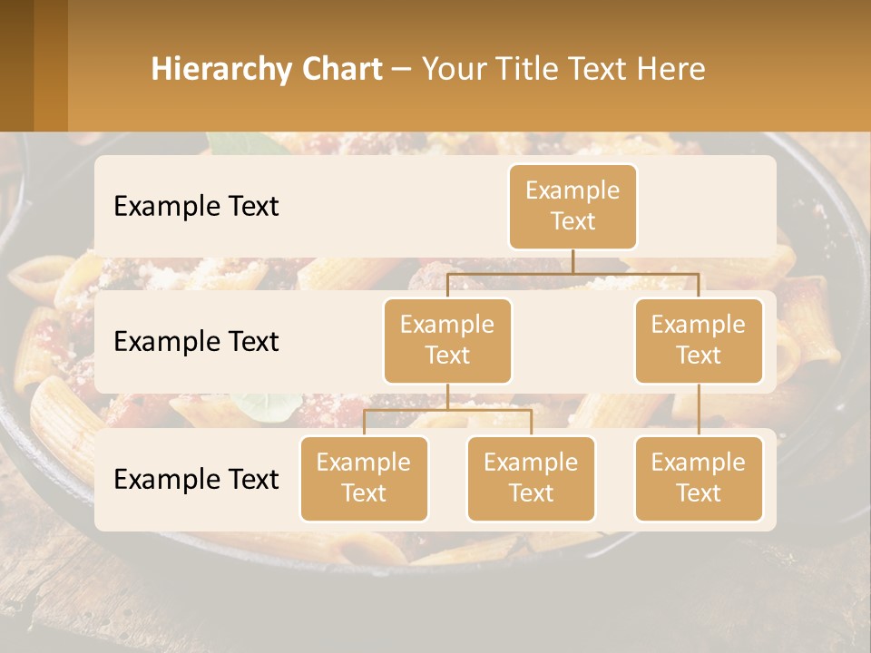 A Skillet Filled With Pasta And Meat On Top Of A Wooden Table PowerPoint Template