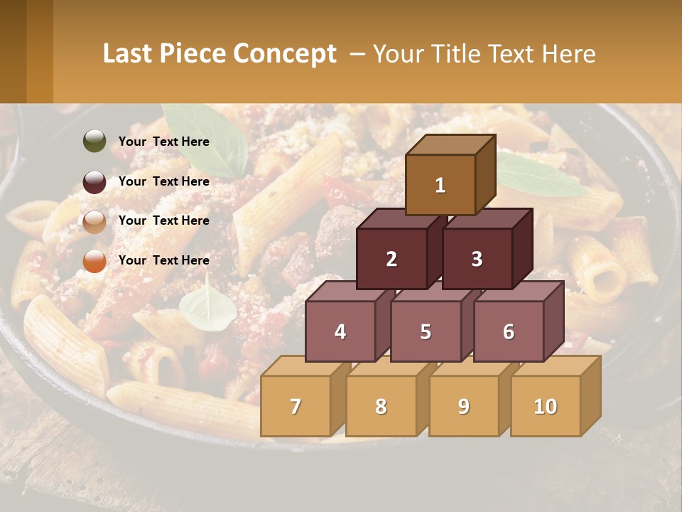 A Skillet Filled With Pasta And Meat On Top Of A Wooden Table PowerPoint Template