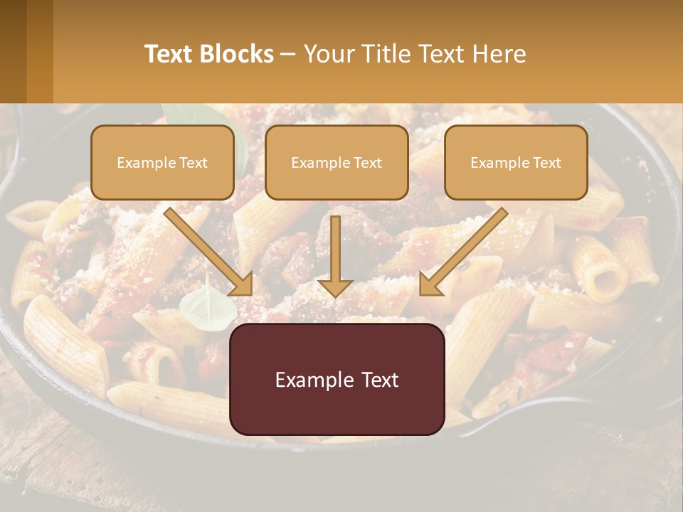 A Skillet Filled With Pasta And Meat On Top Of A Wooden Table PowerPoint Template