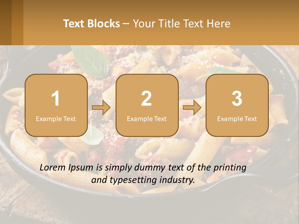 A Skillet Filled With Pasta And Meat On Top Of A Wooden Table PowerPoint Template