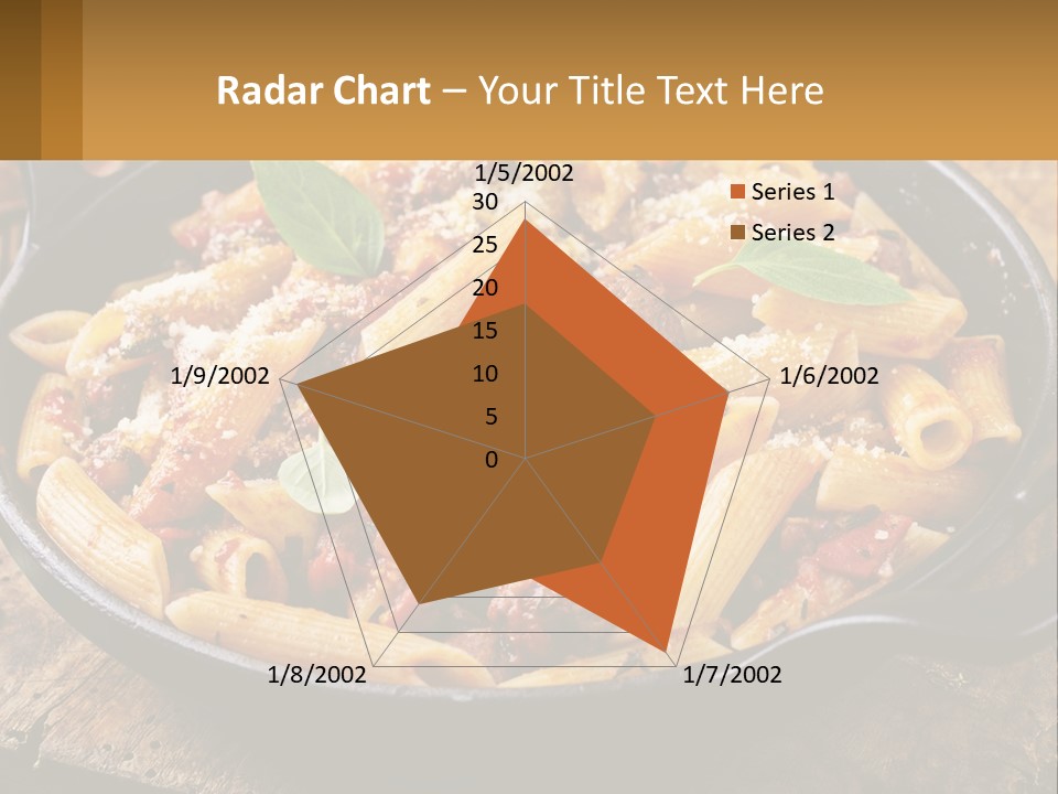 A Skillet Filled With Pasta And Meat On Top Of A Wooden Table PowerPoint Template