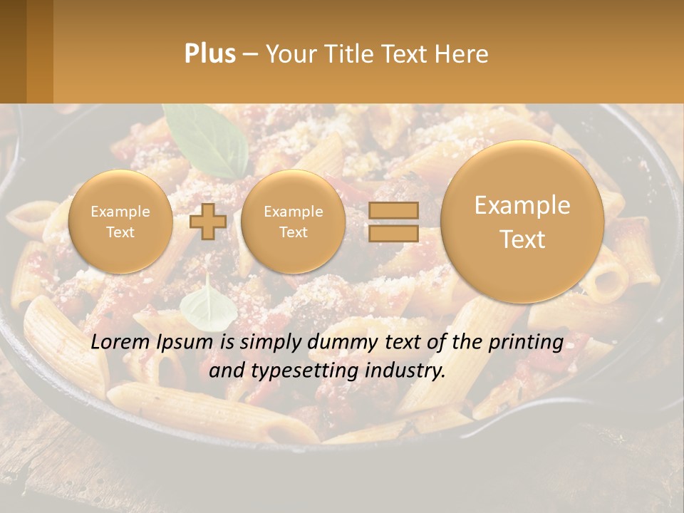 A Skillet Filled With Pasta And Meat On Top Of A Wooden Table PowerPoint Template