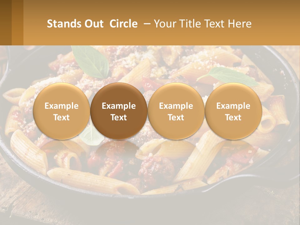 A Skillet Filled With Pasta And Meat On Top Of A Wooden Table PowerPoint Template