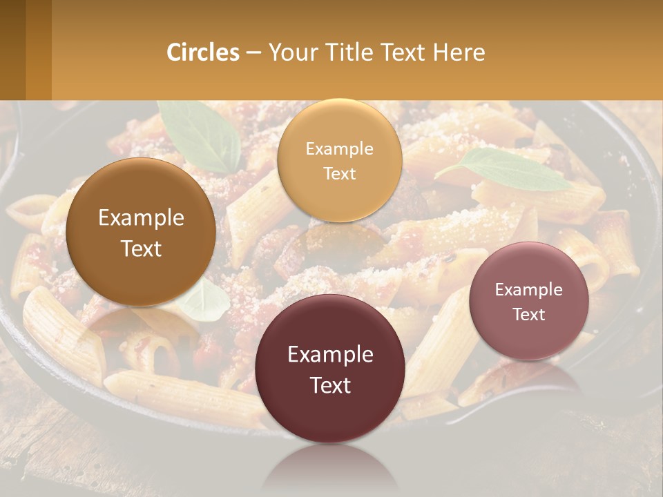 A Skillet Filled With Pasta And Meat On Top Of A Wooden Table PowerPoint Template