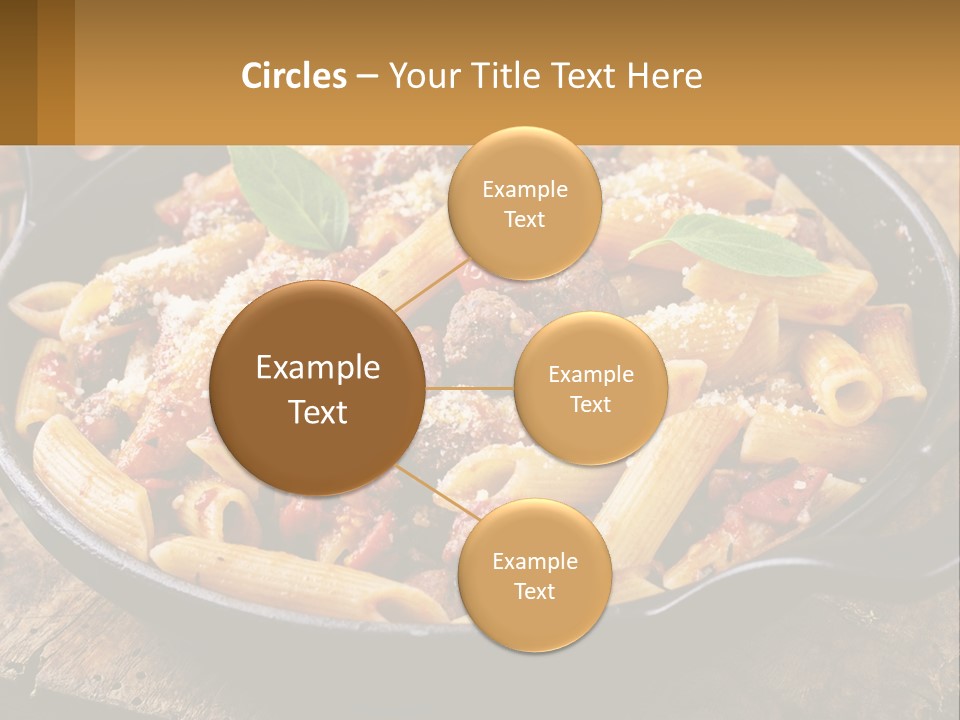 A Skillet Filled With Pasta And Meat On Top Of A Wooden Table PowerPoint Template