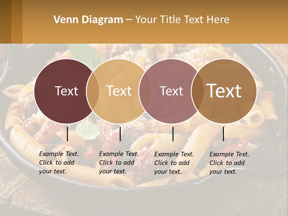 A Skillet Filled With Pasta And Meat On Top Of A Wooden Table PowerPoint Template