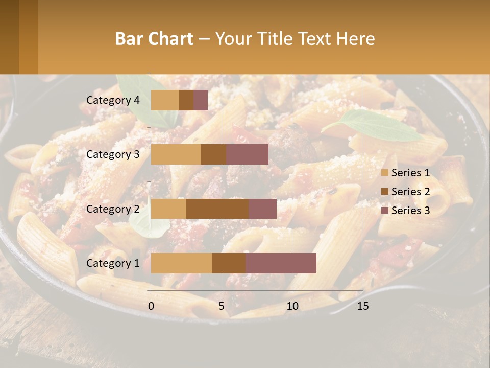 A Skillet Filled With Pasta And Meat On Top Of A Wooden Table PowerPoint Template