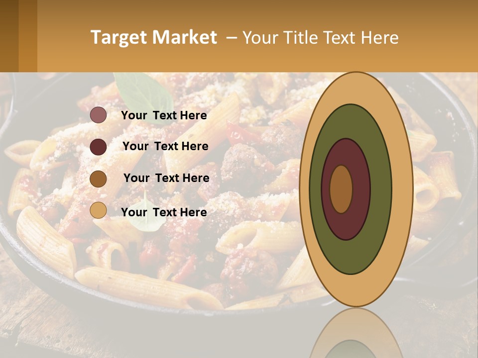 A Skillet Filled With Pasta And Meat On Top Of A Wooden Table PowerPoint Template