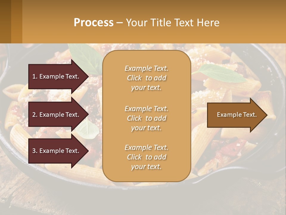 A Skillet Filled With Pasta And Meat On Top Of A Wooden Table PowerPoint Template