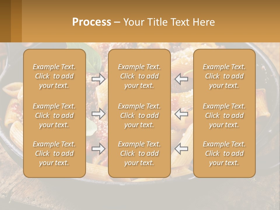 A Skillet Filled With Pasta And Meat On Top Of A Wooden Table PowerPoint Template