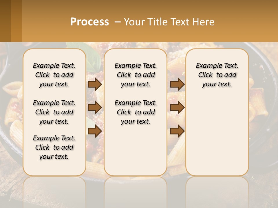 A Skillet Filled With Pasta And Meat On Top Of A Wooden Table PowerPoint Template