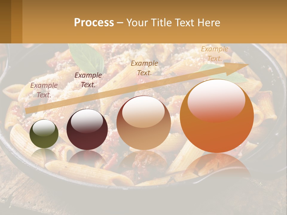 A Skillet Filled With Pasta And Meat On Top Of A Wooden Table PowerPoint Template