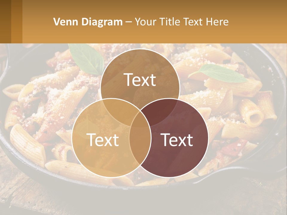 A Skillet Filled With Pasta And Meat On Top Of A Wooden Table PowerPoint Template