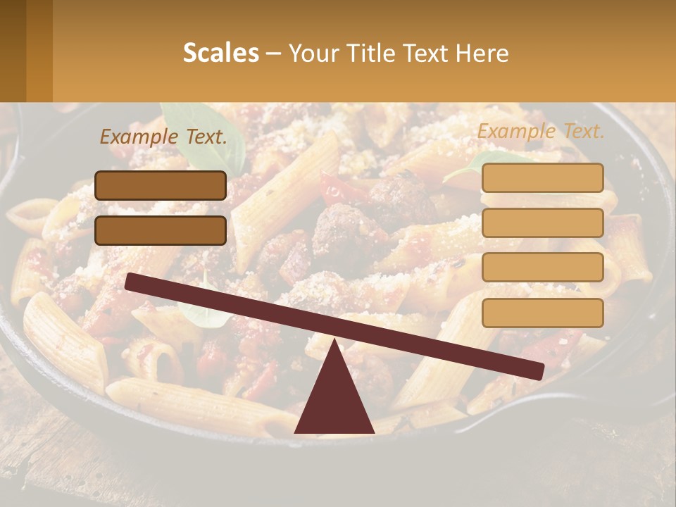 A Skillet Filled With Pasta And Meat On Top Of A Wooden Table PowerPoint Template