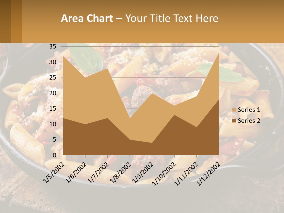 A Skillet Filled With Pasta And Meat On Top Of A Wooden Table PowerPoint Template