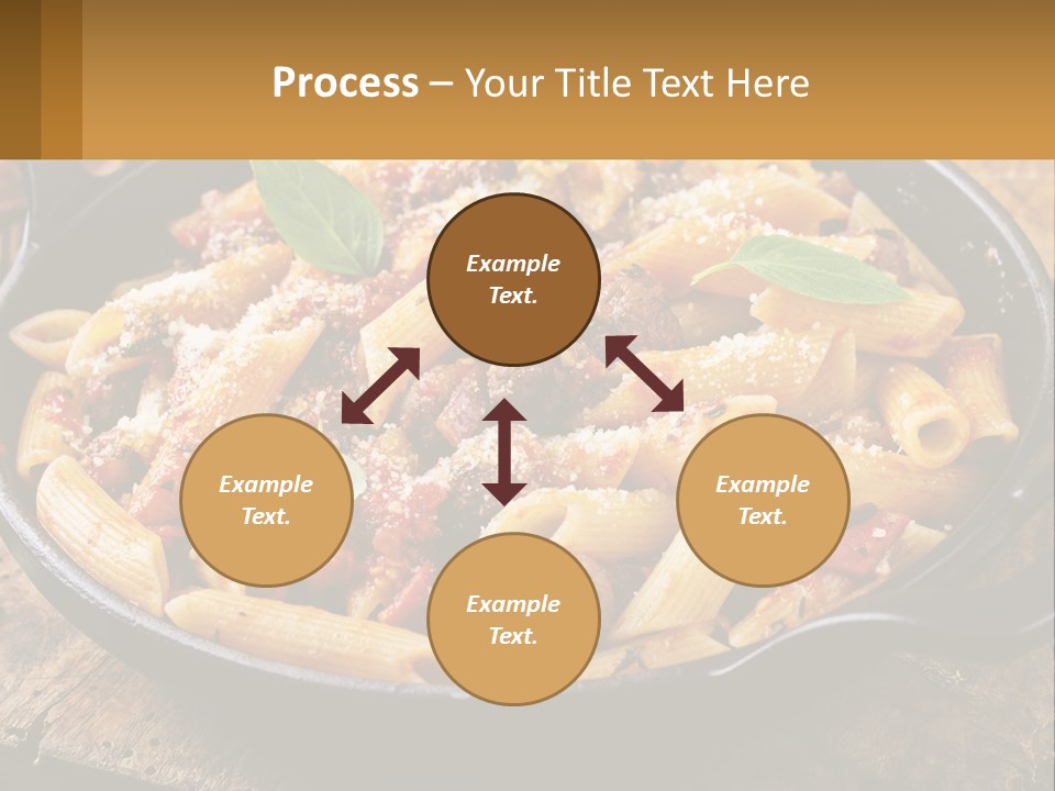 A Skillet Filled With Pasta And Meat On Top Of A Wooden Table PowerPoint Template