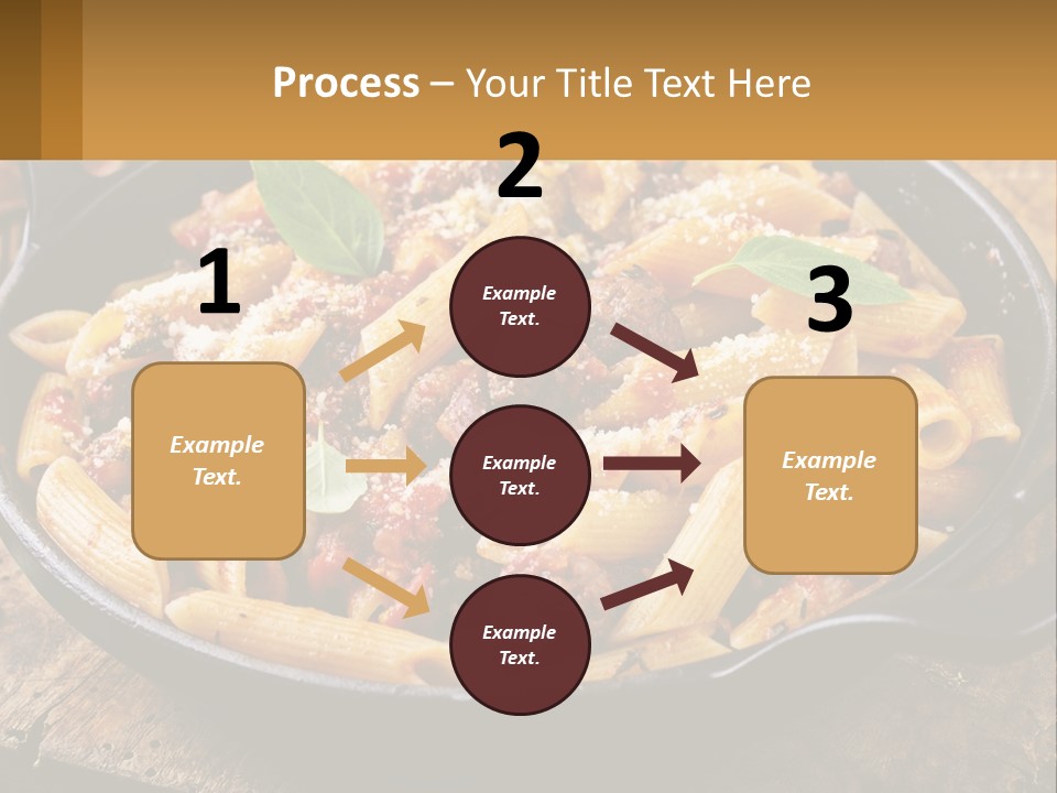 A Skillet Filled With Pasta And Meat On Top Of A Wooden Table PowerPoint Template