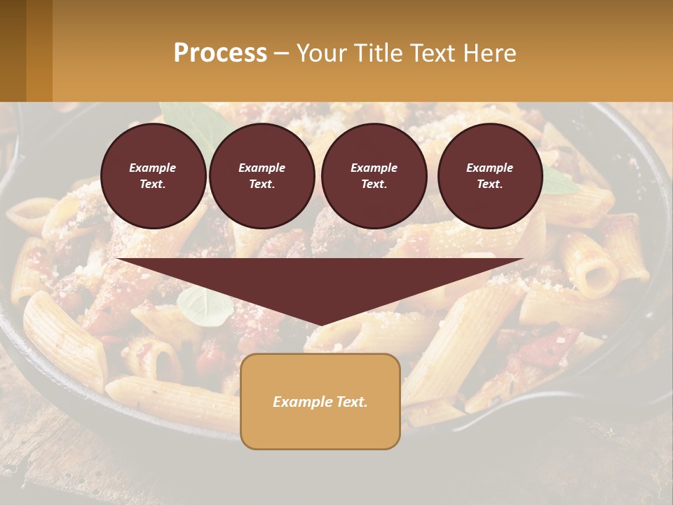 A Skillet Filled With Pasta And Meat On Top Of A Wooden Table PowerPoint Template