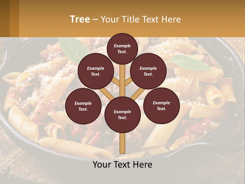 A Skillet Filled With Pasta And Meat On Top Of A Wooden Table PowerPoint Template