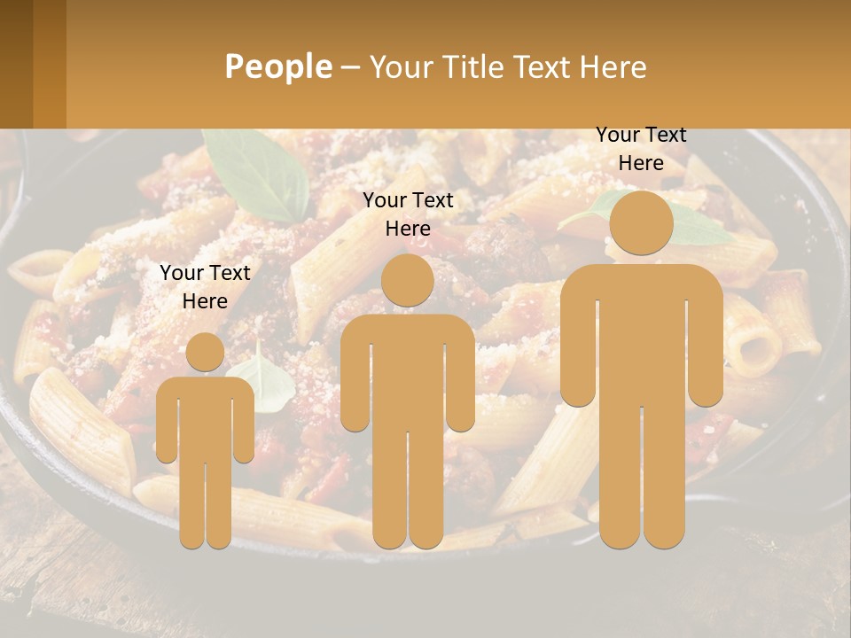 A Skillet Filled With Pasta And Meat On Top Of A Wooden Table PowerPoint Template