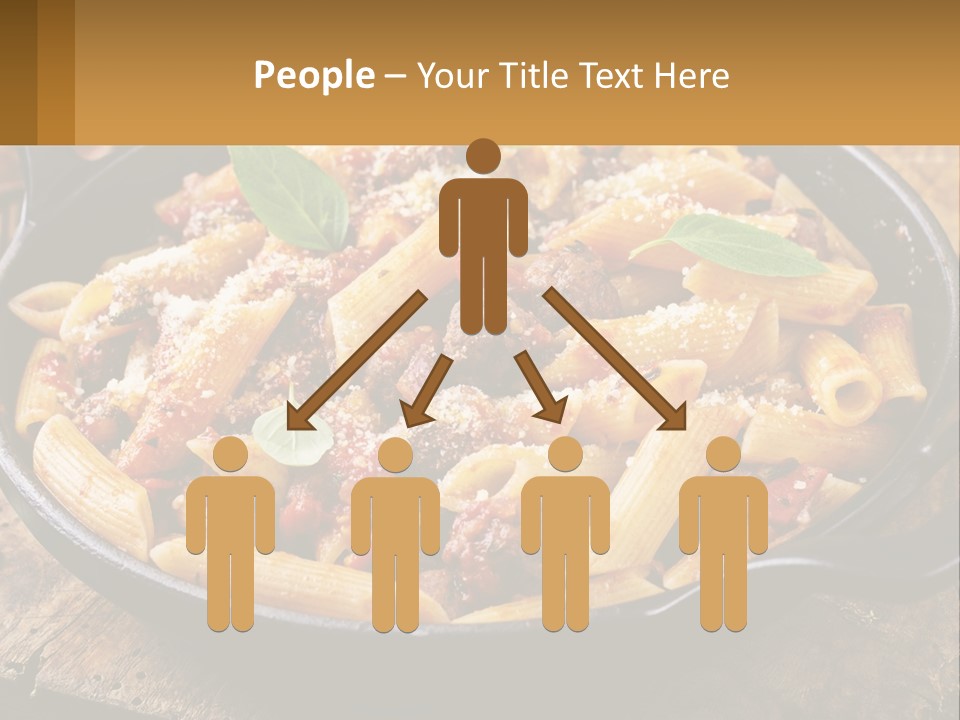 A Skillet Filled With Pasta And Meat On Top Of A Wooden Table PowerPoint Template