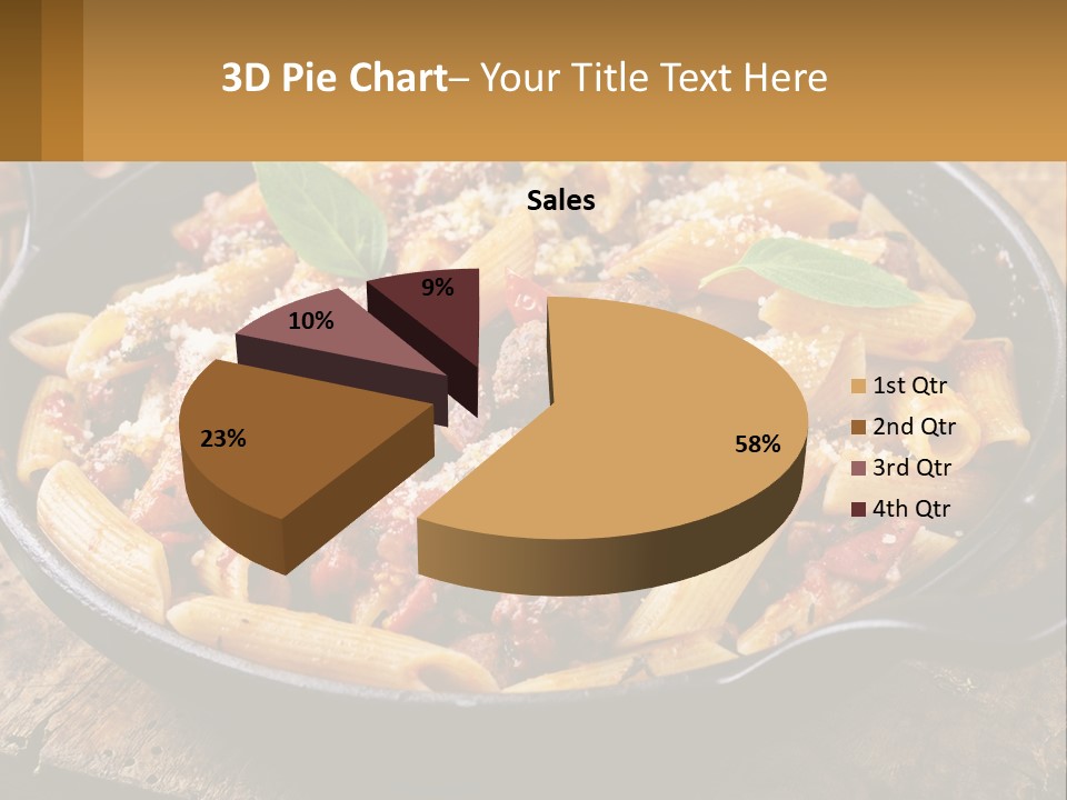 A Skillet Filled With Pasta And Meat On Top Of A Wooden Table PowerPoint Template