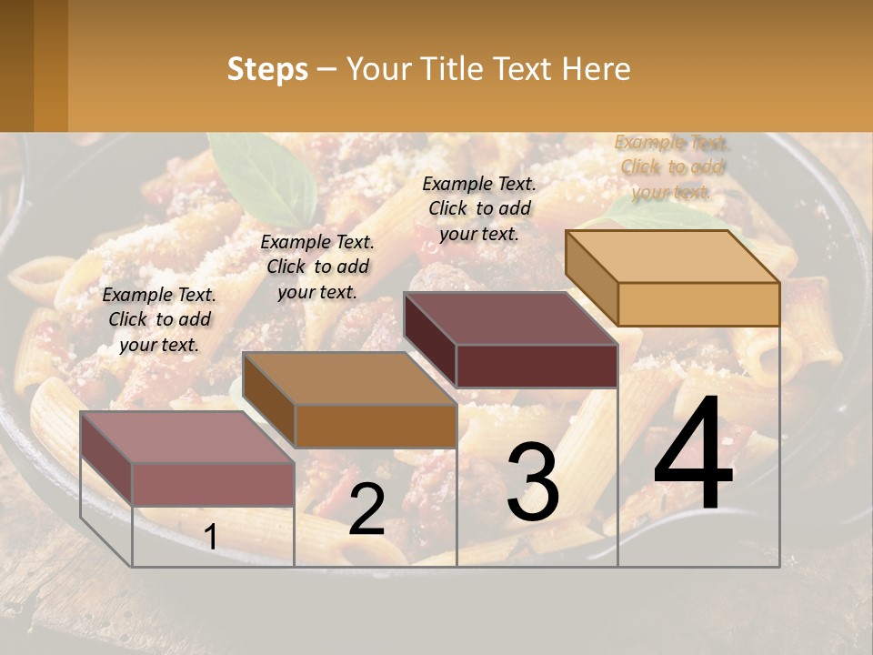 A Skillet Filled With Pasta And Meat On Top Of A Wooden Table PowerPoint Template