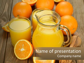 A Pitcher Of Orange Juice Surrounded By Oranges PowerPoint Template