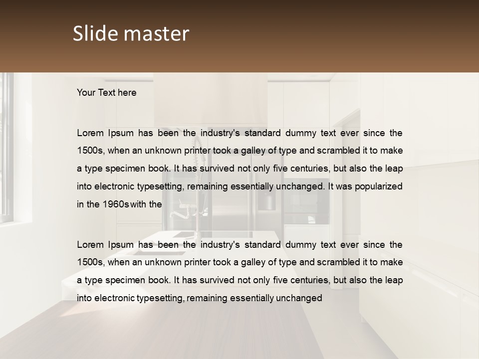 A White Kitchen With A Wooden Counter Top PowerPoint Template