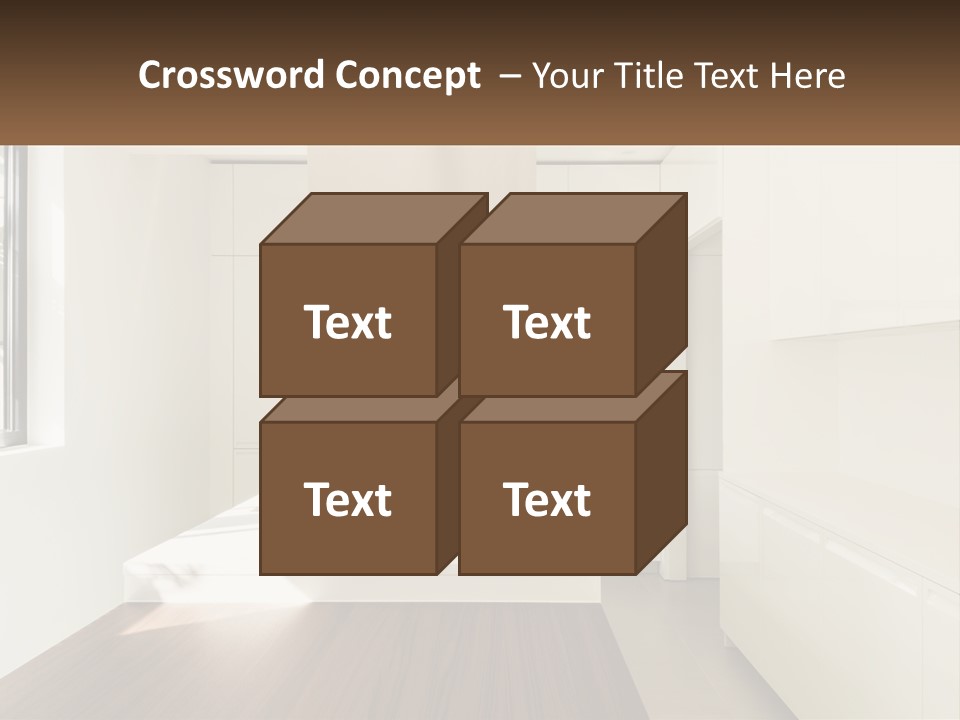 A White Kitchen With A Wooden Counter Top PowerPoint Template