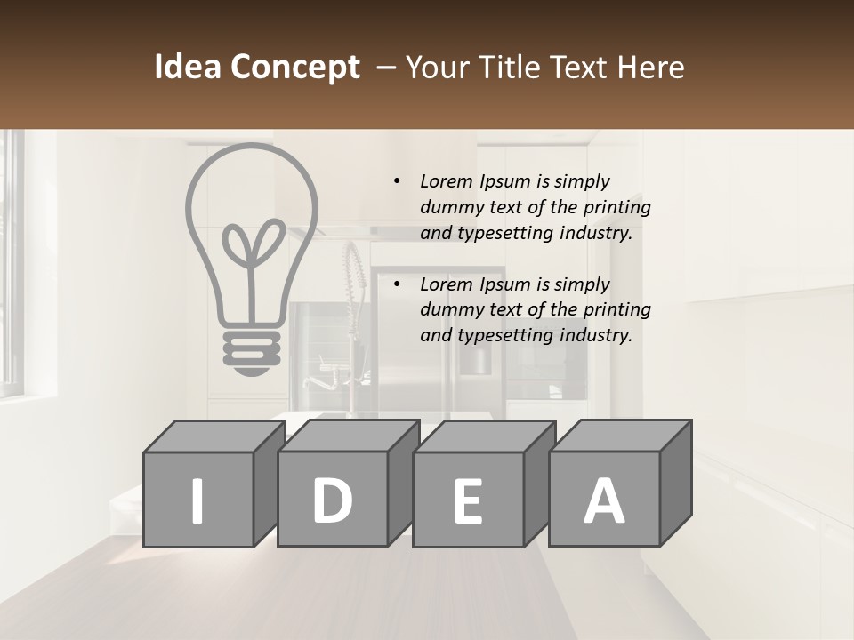 A White Kitchen With A Wooden Counter Top PowerPoint Template