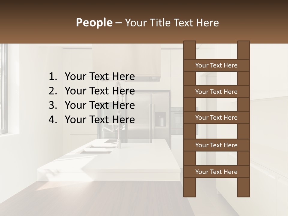 A White Kitchen With A Wooden Counter Top PowerPoint Template