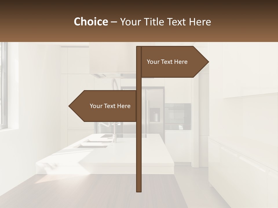 A White Kitchen With A Wooden Counter Top PowerPoint Template