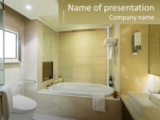 A Bath Tub Sitting Next To A Toilet In A Bathroom PowerPoint Template