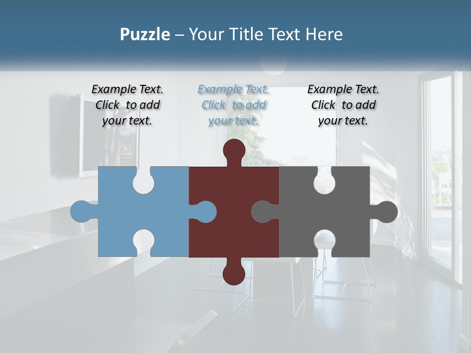 A Table And Chairs In A Room With A Large Window PowerPoint Template