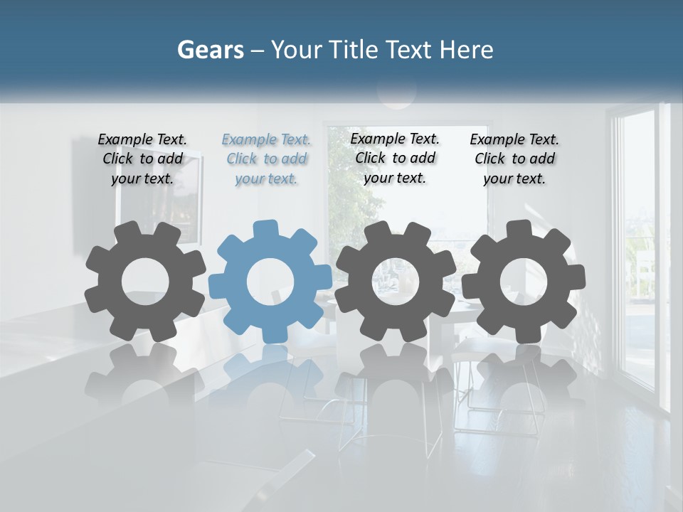 A Table And Chairs In A Room With A Large Window PowerPoint Template