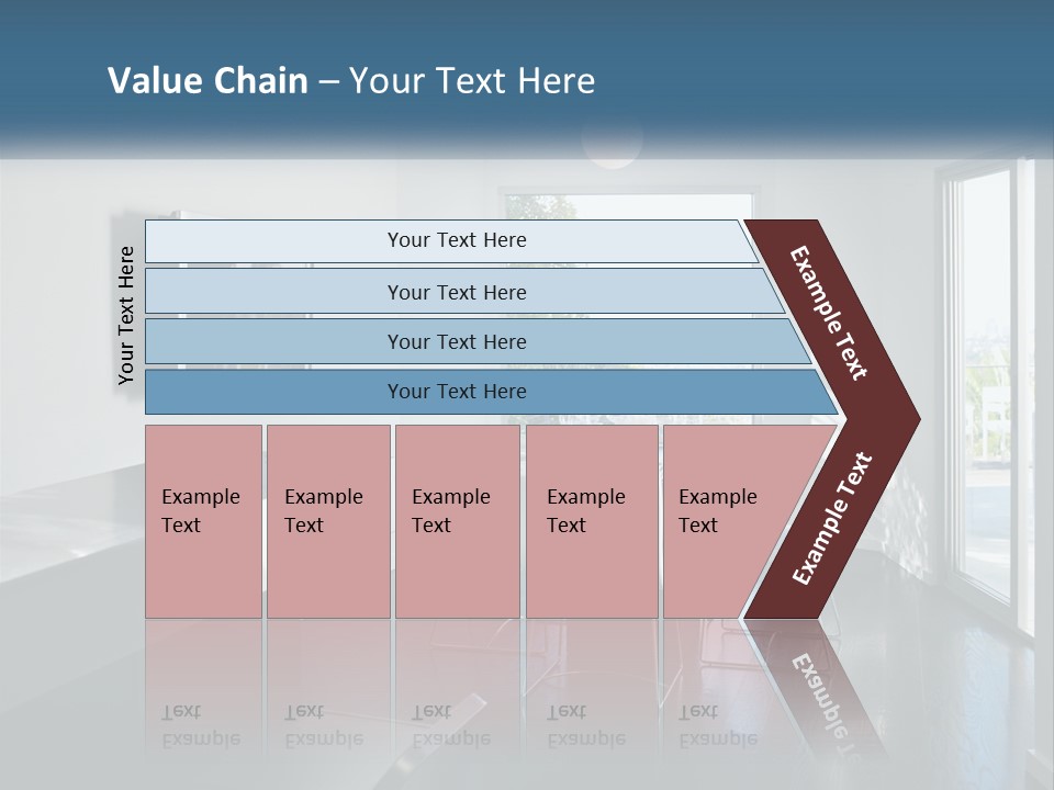 A Table And Chairs In A Room With A Large Window PowerPoint Template