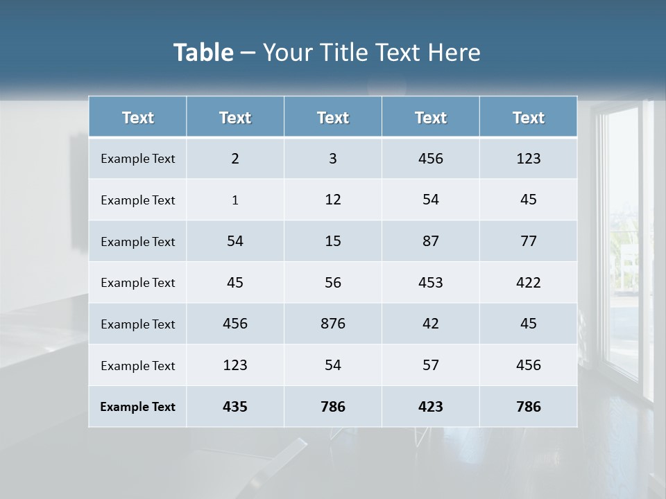 A Table And Chairs In A Room With A Large Window PowerPoint Template