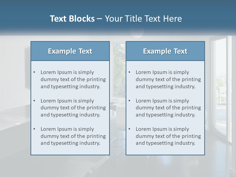 A Table And Chairs In A Room With A Large Window PowerPoint Template