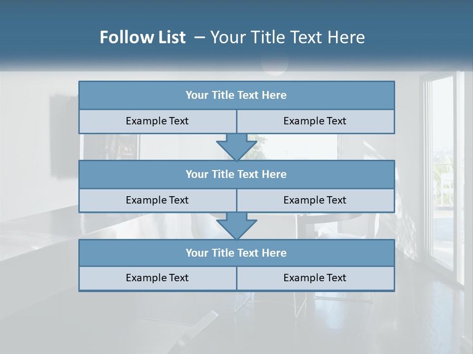 A Table And Chairs In A Room With A Large Window PowerPoint Template