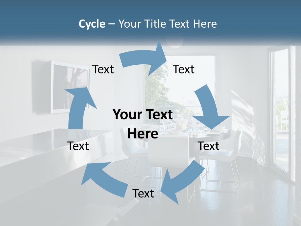 A Table And Chairs In A Room With A Large Window PowerPoint Template