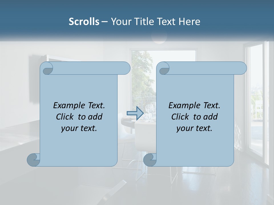 A Table And Chairs In A Room With A Large Window PowerPoint Template