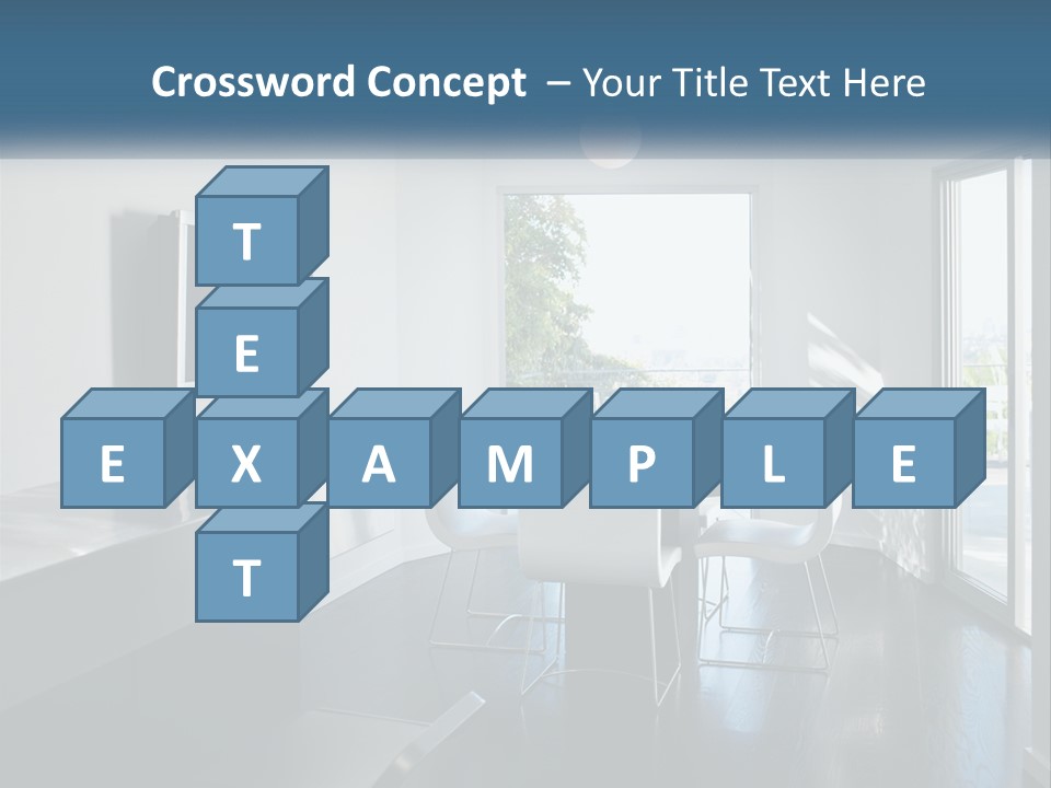 A Table And Chairs In A Room With A Large Window PowerPoint Template